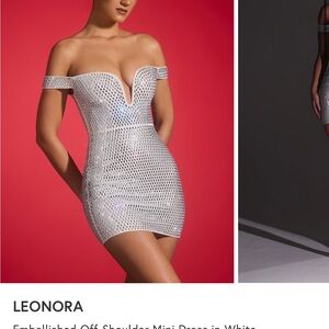 NWT Oh Polly Lenora White Off Shoulder Mini Dress Embellished White Size 6